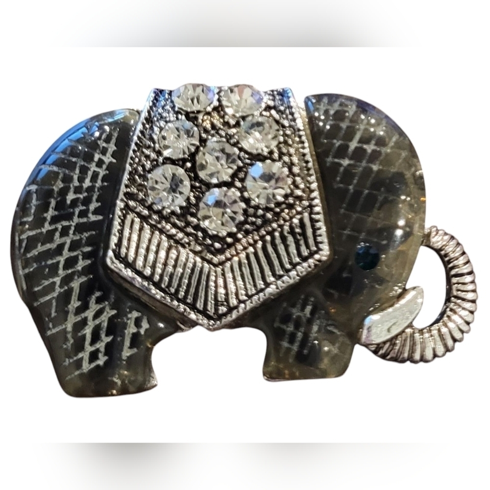 Vintage Silver Toned Rhinestone Elephant Brooch with Blue Stone Eye